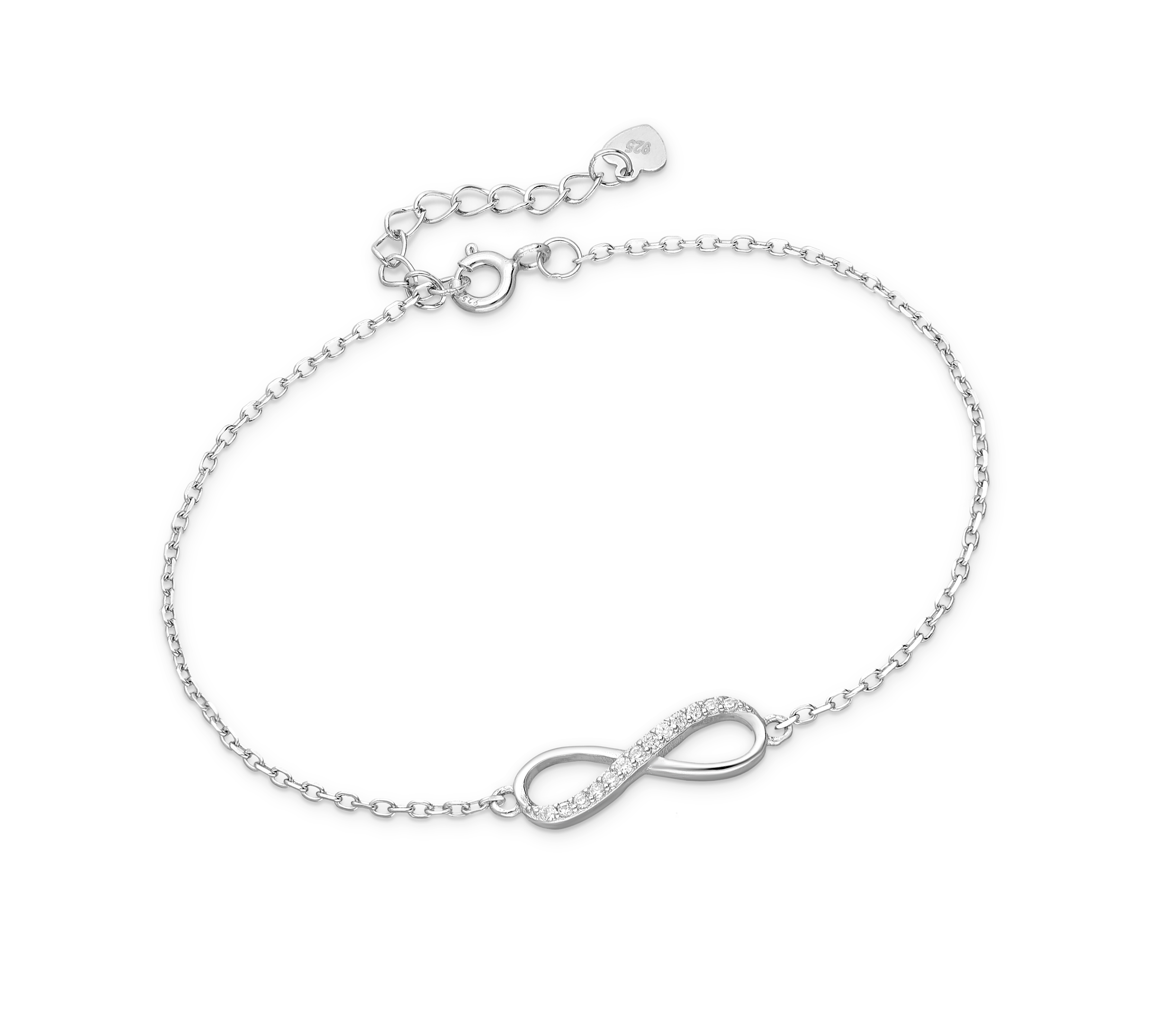 Sterling Silver Infinity CZ encrusted charm bracelet