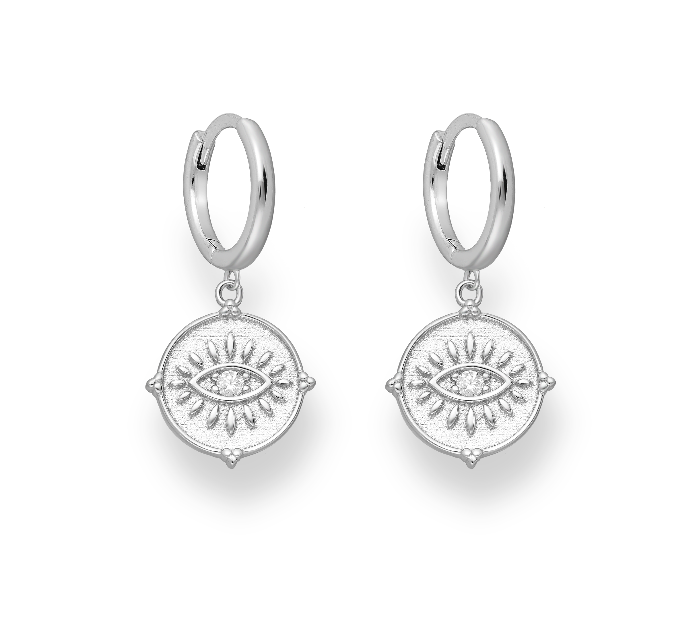 Sterling silver Eye hoop earrings with centre CZ accents