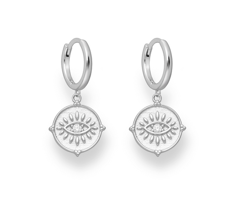 Sterling silver Eye hoop earrings with centre CZ accents