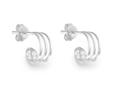 Sterling silver tri layered hoop huggie earring push back