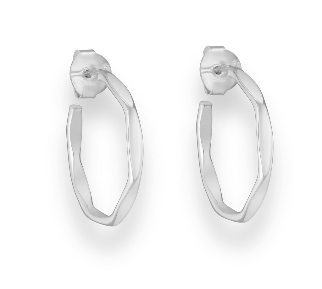 Sterling silver geometric classic hoop push back earring