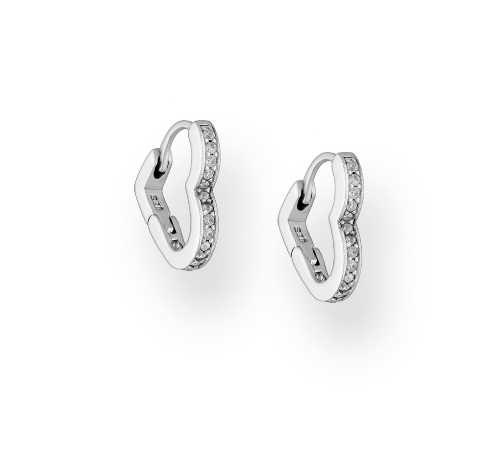 Sterling Silver Cubic Zirconia Heart Hoop Earrings