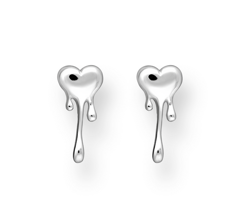 Sterling Silver Melting Heart Stud Earrings