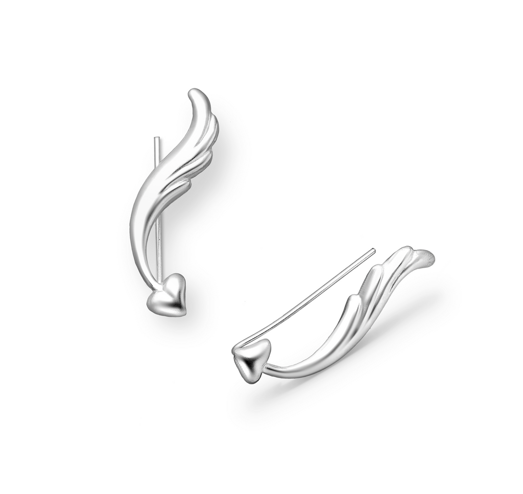 Sterling Silver Winged Heart Ear Climbers
