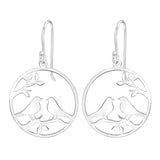 Sterling Silver Circular Openwork Love Birds Drop Earrings