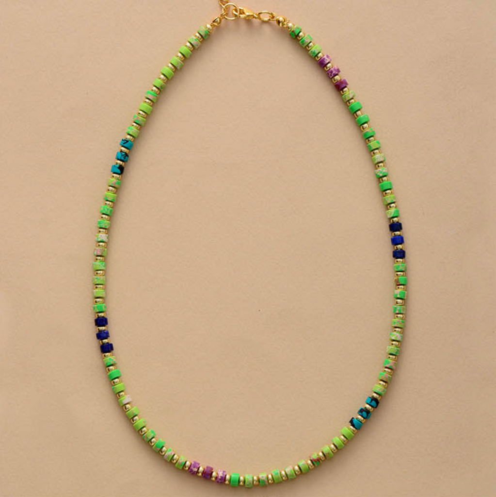 Goldtone Green Jasper & Beaded Choker Necklace