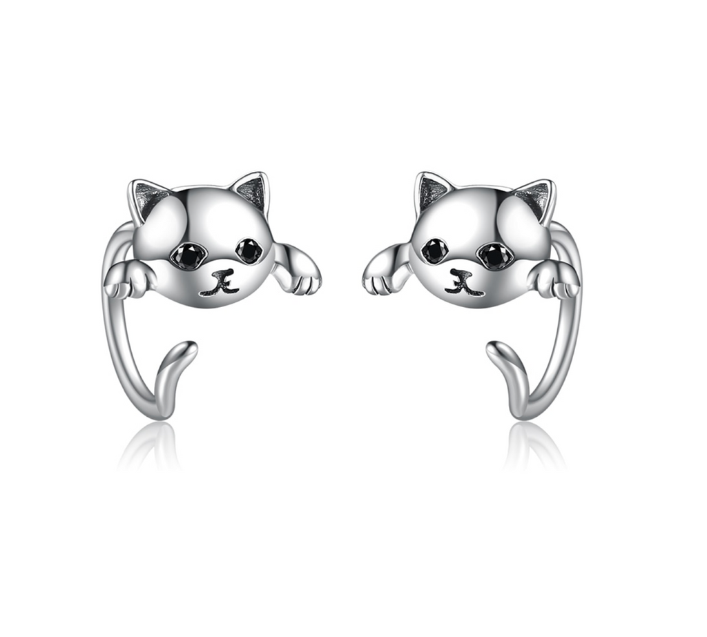 Sterling Silver Cat Stud Earrings