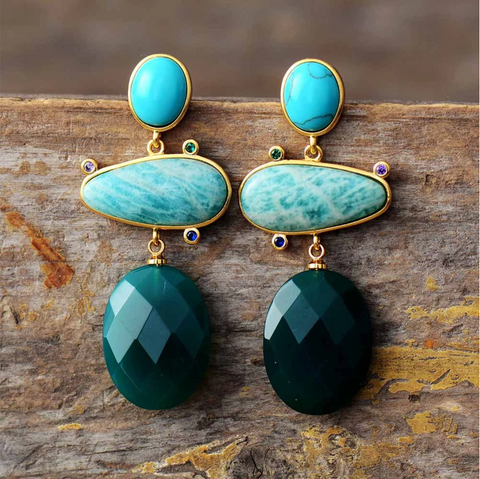 Turquoise Natural Stone Geometric Drop Earrings