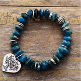 Blue Apatite Stone Beaded Bracelet With Tree Of Life Heart Charm