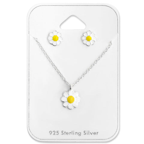 Terling Silver Dainty Daisy Stud Set With Matching Daisy Pendant - Ag Sterling
