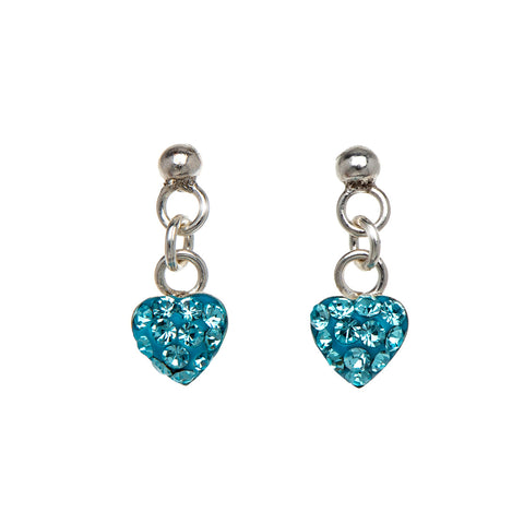 Sterling Silver Aqua Blue Cubic Zirconia Heart Drop Earrings