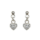 Sterling Silver Clear Cubic Zirconia Heart Drop Earrings