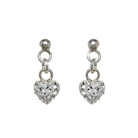 Sterling Silver Clear Cubic Zirconia Heart Drop Earrings