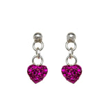 Sterling Silver Fuchsia Cubic Zirconia Heart Drop Earrings