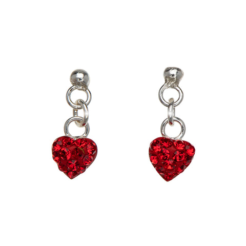 Sterling Silver Red Cubic Zirconia Heart Drop Earrings