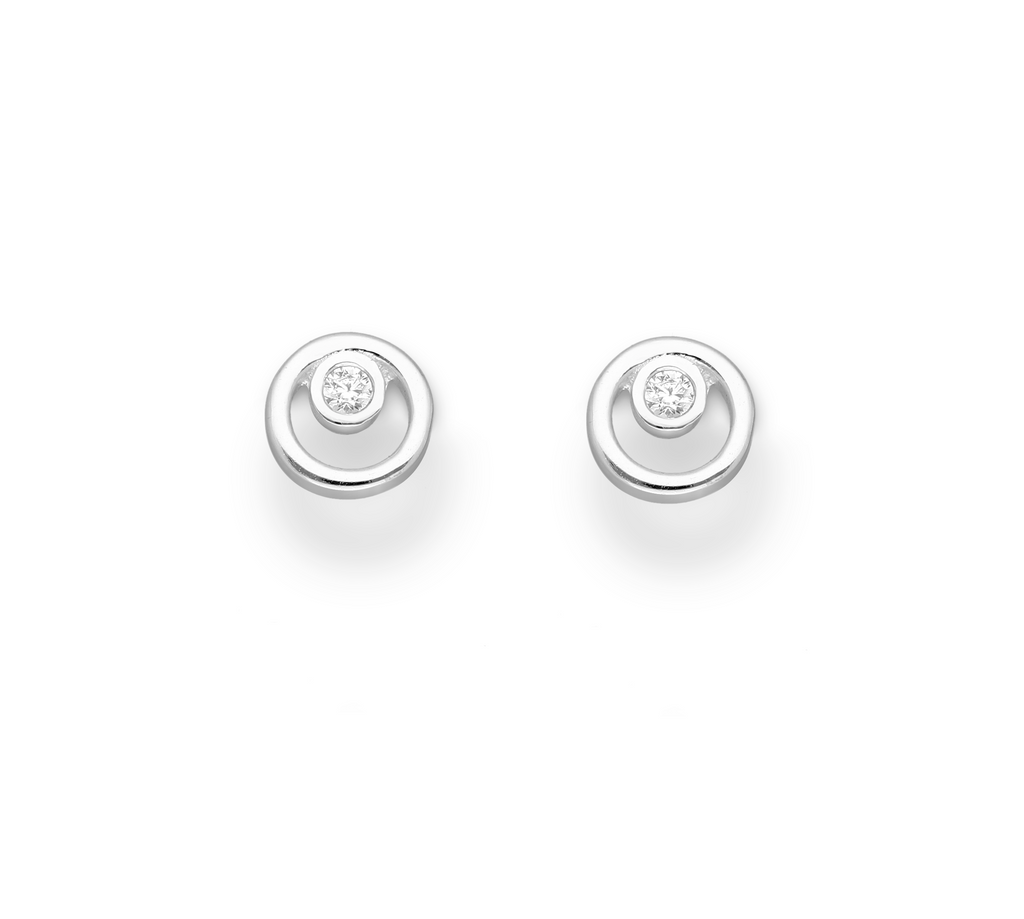 Sterling Silver CZ Open Circle Stud Earrings