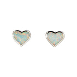 Sterling Silver White Opal Heart Stud Earrings - 9mm