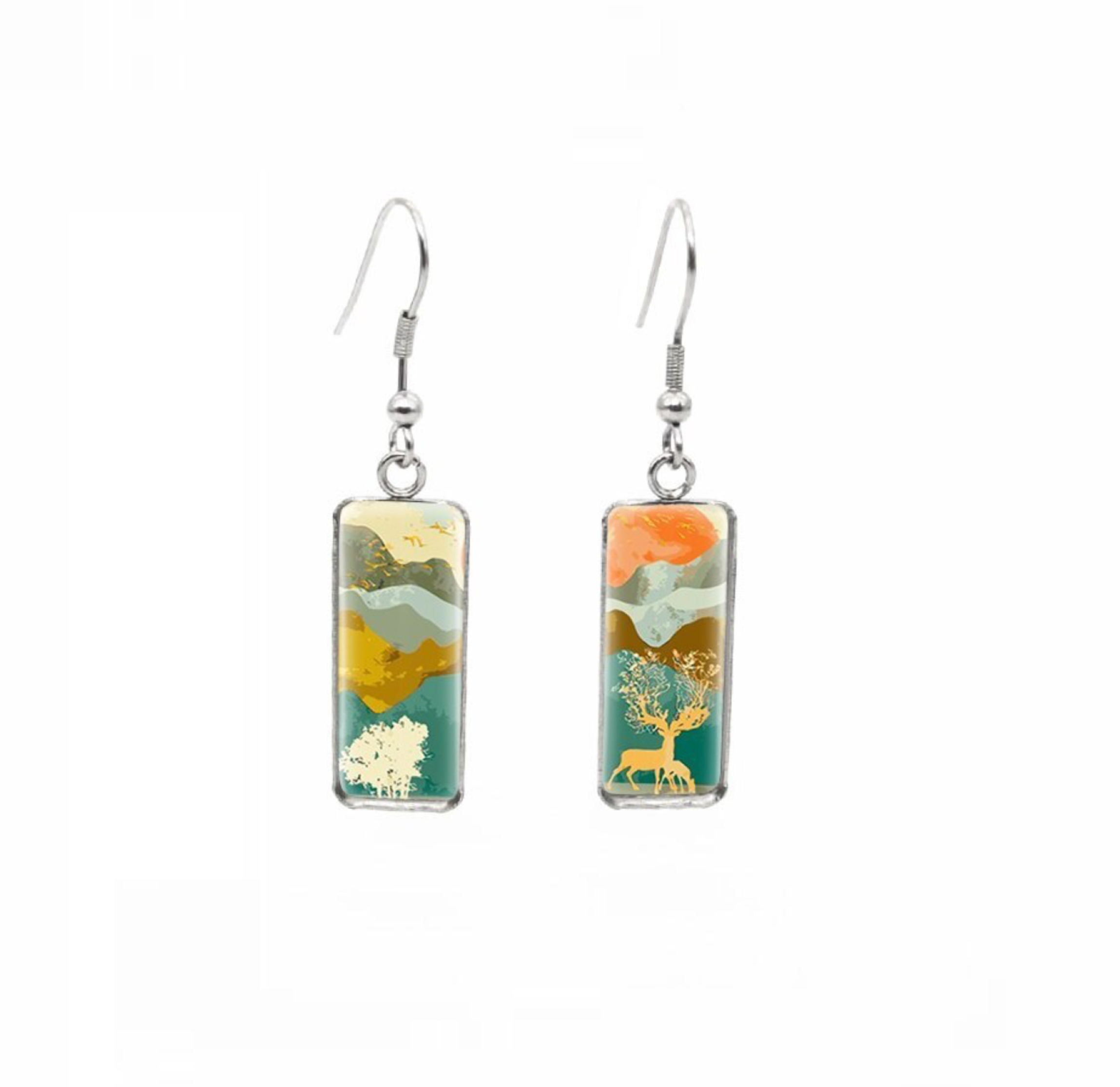 Multi Colored Landscape Rectangular Drop Earrings - Don't Ask