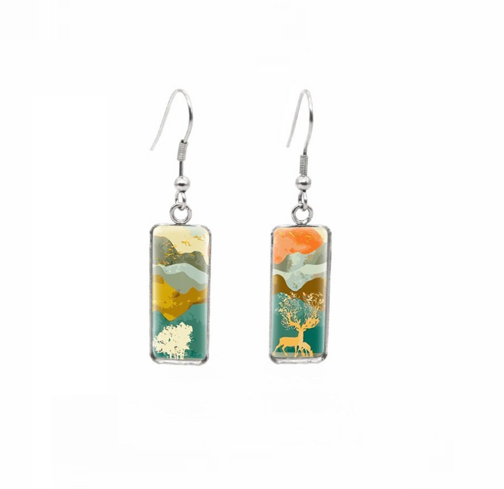 Multi Colored Landscape Rectangular Drop Earrings - Don