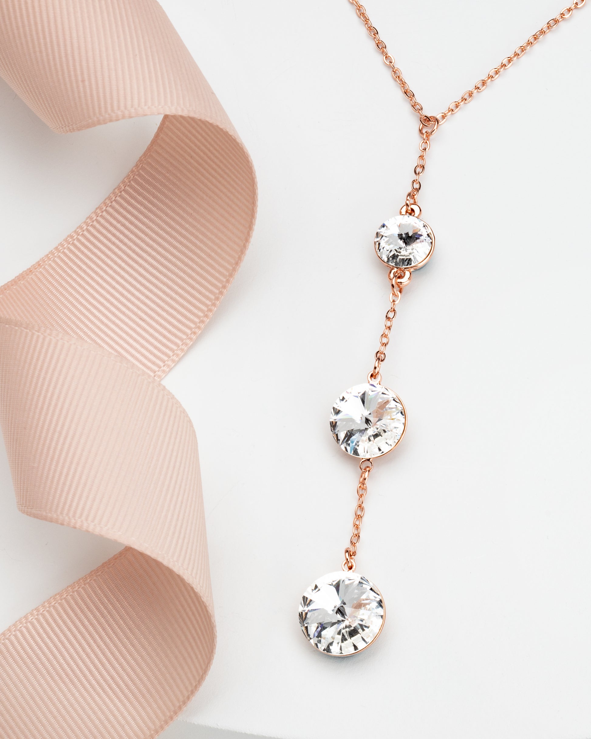 Rose Goldtone & Clear Crystal Graduated Necklace