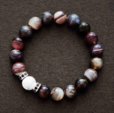 Agate & Silvertone Beaded Bracelet