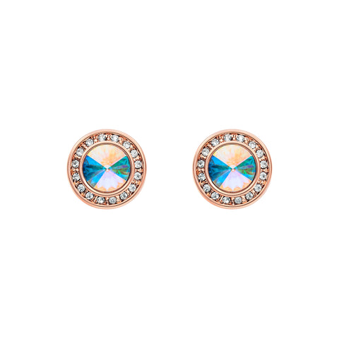 Rose Goldtone   Aurora Borealis Halo Stud Earrings with Swarovski Crystals