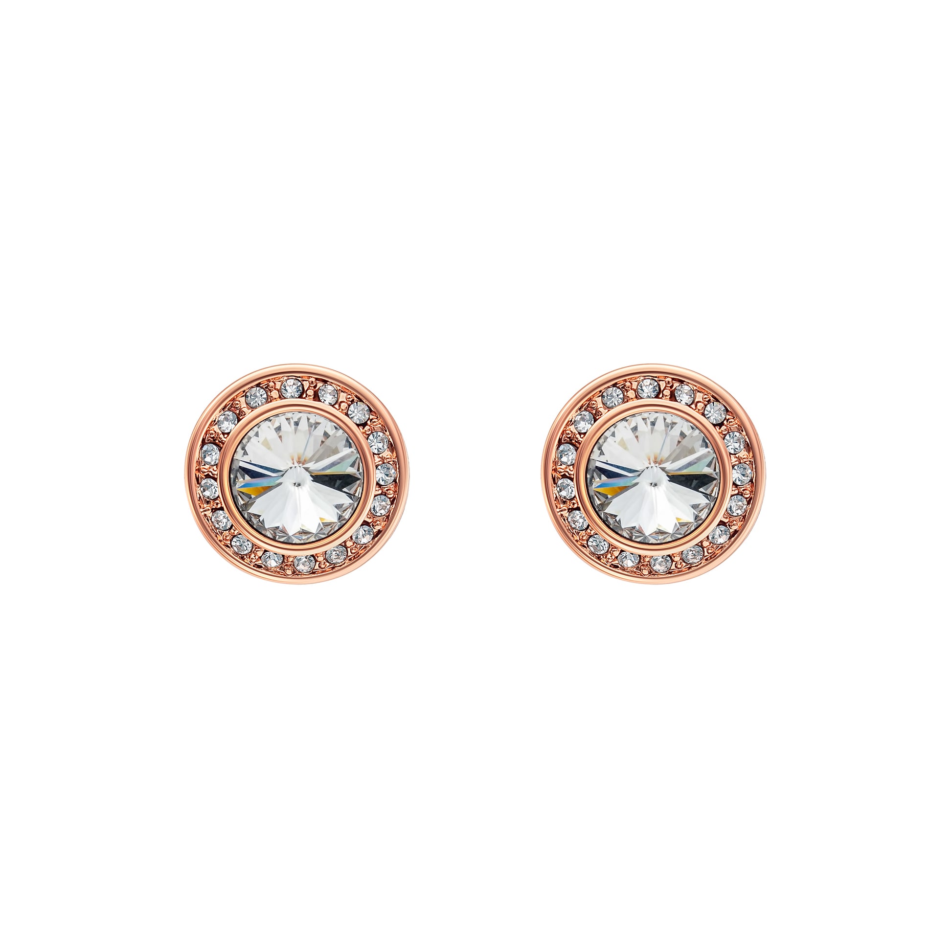 Rose Goldtone   Clear Halo Stud Earrings with Swarovski Crystals