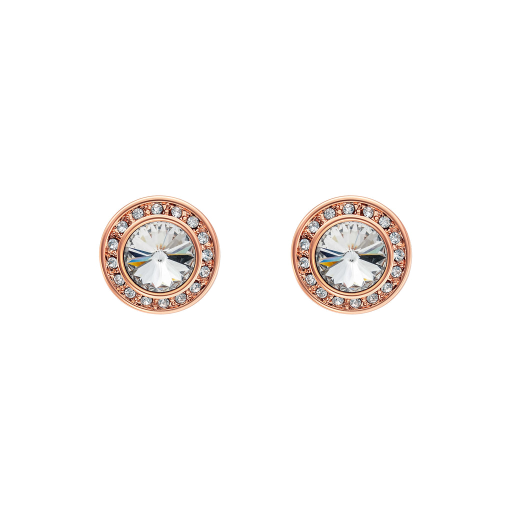 Rose Goldtone   Clear Halo Stud Earrings with Swarovski Crystals