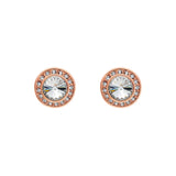 Rose Goldtone   Clear Halo Stud Earrings with Swarovski Crystals