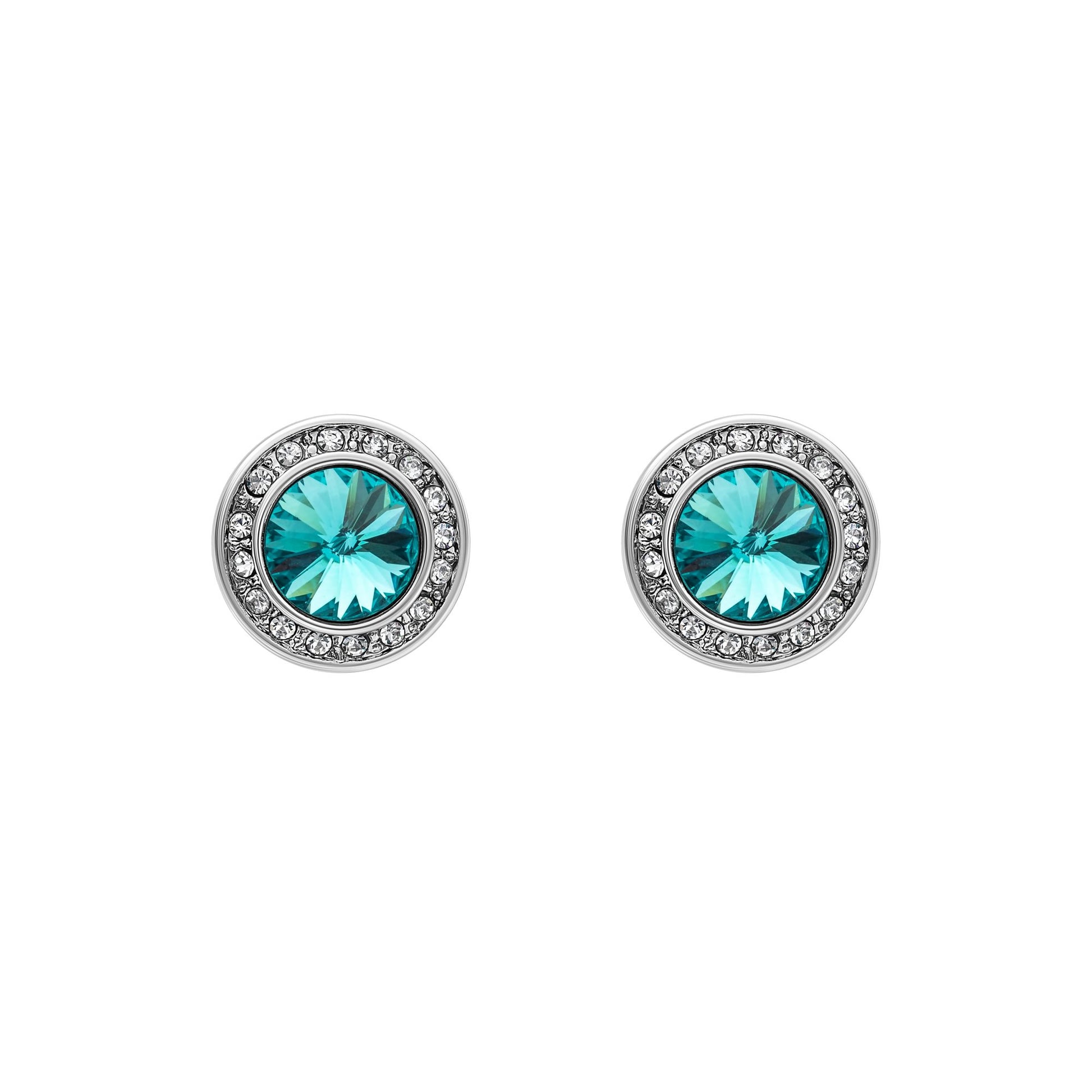 Silvertone & Teal  Crystal Halo Stud Earrings