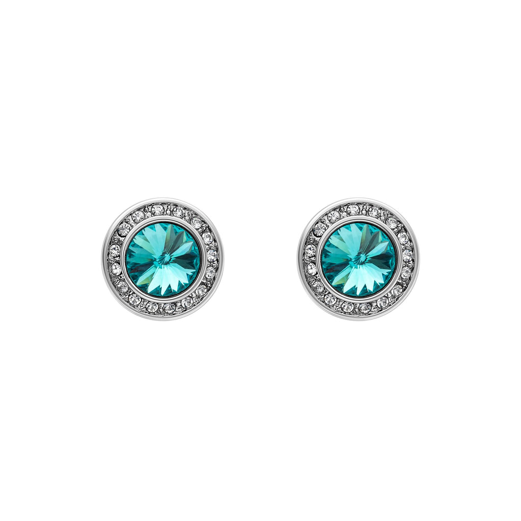 Silvertone & Teal  Crystal Halo Stud Earrings