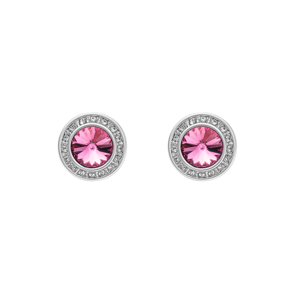 Silvertone & Rose  Crystal Halo Stud Earrings
