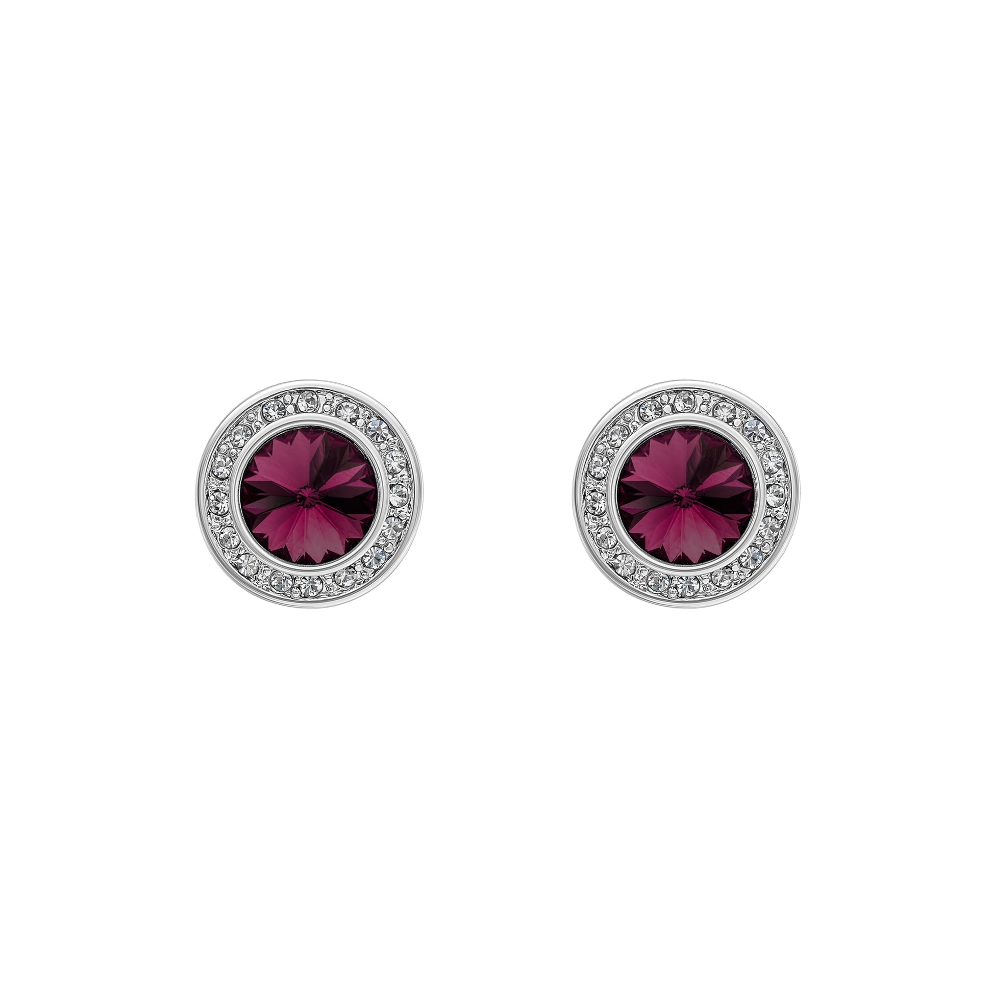 Silvertone   Amethyst Swarovski Crystal Halo Stud Earrings
