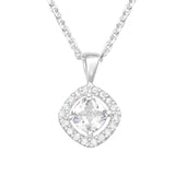 Sterling Silver Halo Solitaire Pendant Necklace - Ag Sterling