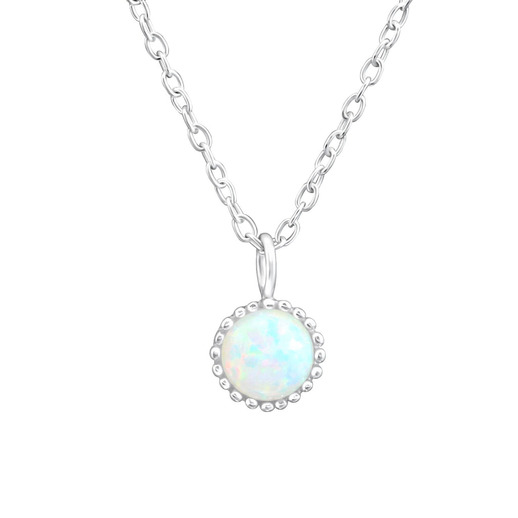 Sterling Silver Dainty White Opal Solitaire Pendant Necklace - Ag Sterling
