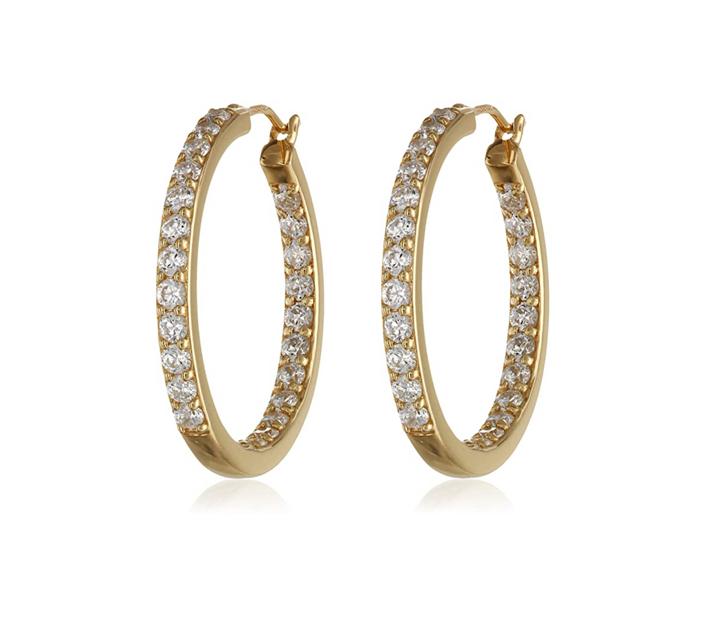 Goldtone & Clear Crystal Everyday Hoops