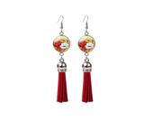 Red tassel earring with floral print - Don't AsK