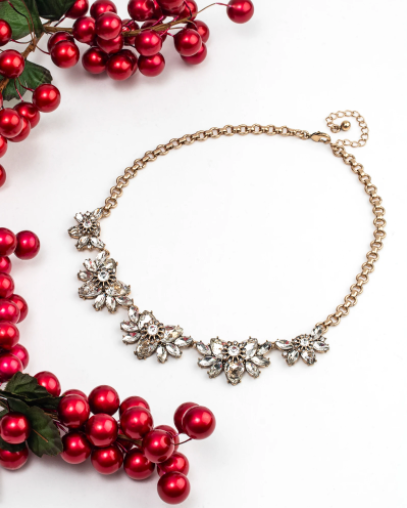 Goldtone & Clear Crystal Flower Statement Necklace - Don't Ask