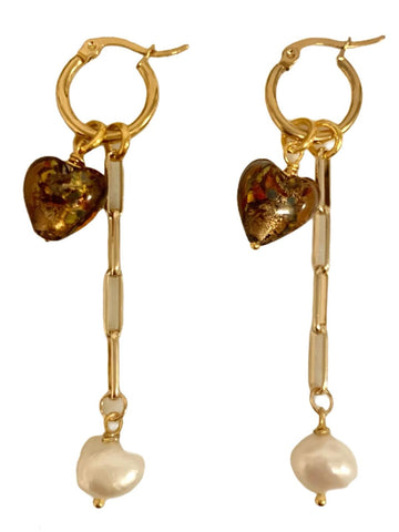 DOLCE MURANO COEUR BRUN BOUCLES D'OREILLES  - TERRA MODA DESIGNS