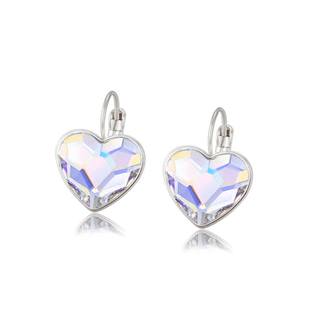 Aurora Borealis Crystal Heart Leverback Earrings