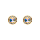 Gold & Aurora Borealis Crystal Halo Stud Earrings