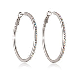 Silvertone & Aurora Borealis  Crystal Pave Hoop Earrings