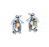 Silvertone & Aurora Borealis Crystal Penguin Stud Earrings