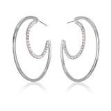 Silvertone & Aurora Borealis Half Moon Hoop Earrings with Swarovksi Crystals - Callura