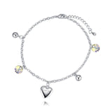 Aurora Borealis  Luxury Crystal   Silvertone Love You Heart Anklet