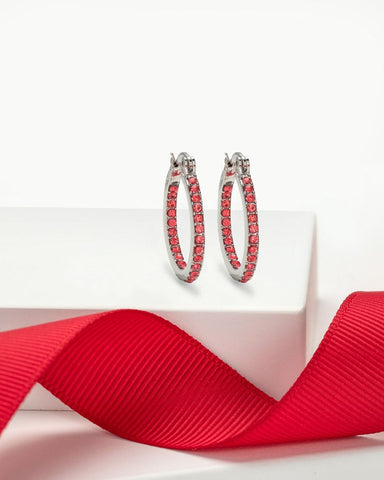 Silvertone   Padparadscha Luxury Crystal Dual Sided Hoop Earrings