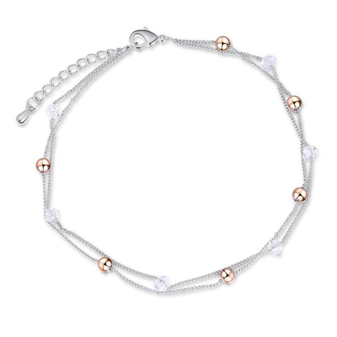 Rose Goldtone Ball & Crystal Layered Anklet