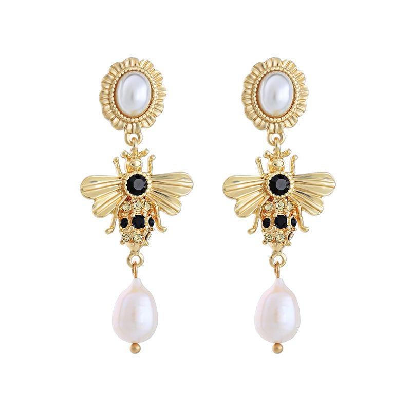 Vintage pearl and bee statement earrings - Don't Ask