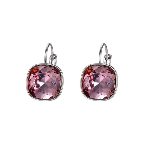 Antique Pink Luxury Crystal Cushion Cut Leverback Earrings
