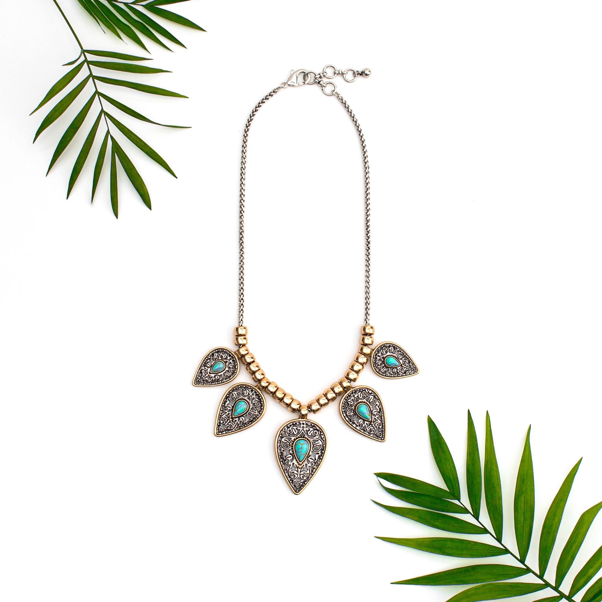 Vintage leaf and turquoise necklace - Don't Ask